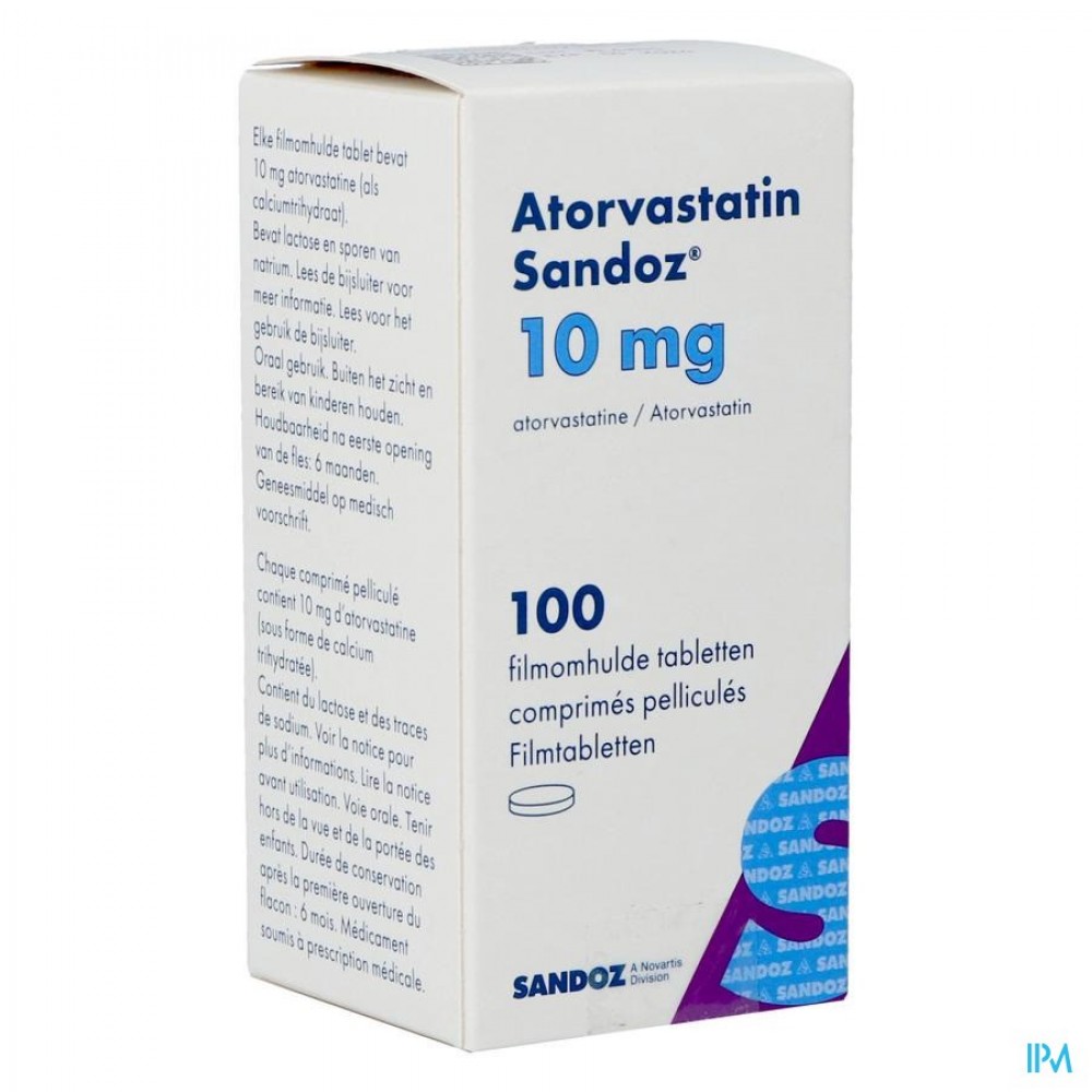 Atorvastatin 10mg Sandoz Filmomh Tabl 100 Fl Hdpe | Apotheek Vanderhaegen