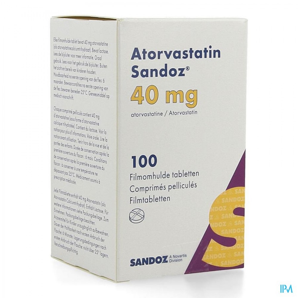 Atorvastatin 40mg Sandoz Filmomh Tabl 100 Fl Hdpe | Apotheek Vanderhaegen