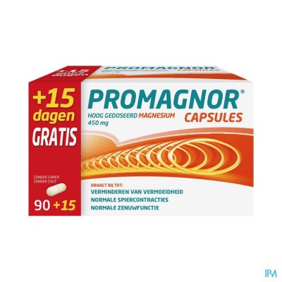 Promagnor: Hoog Gedoseerd Magnesium 450mg (90+15 capsules)