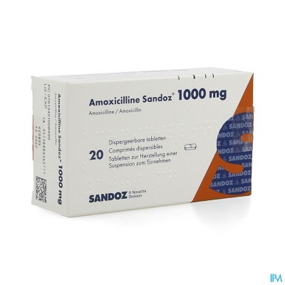 Amoxicilline Sandoz 1000mg Tabl Disp 20