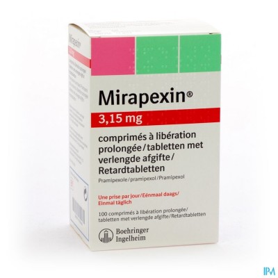 Mirapexin Pr 3,15mg Comp Verlengde Afgifte 100