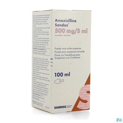 Amoxicilline Sandoz 500mg/5ml Pdr Orale Susp 100ml