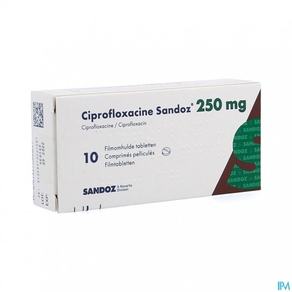 Ciprofloxacine Sandoz 250mg Tabl 10 Pvc/alu