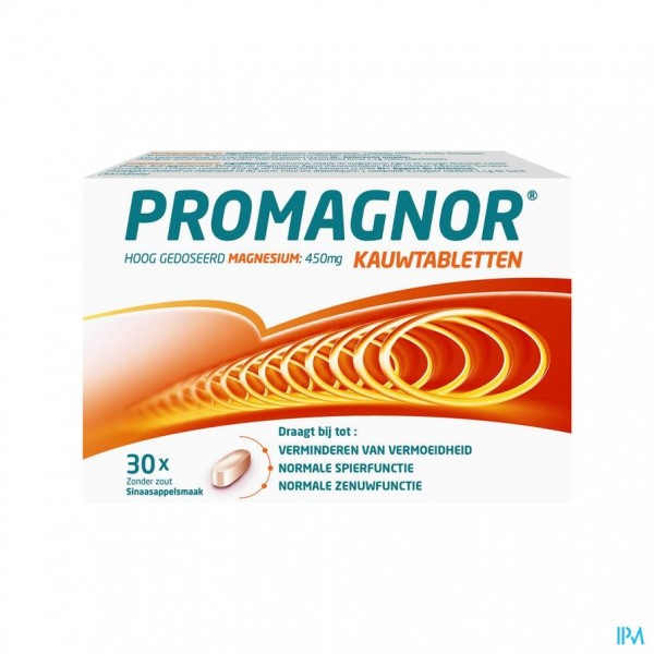 Promagnor: Hoog Gedoseerd Magnesium 450mg (30  Kauwtabletten)